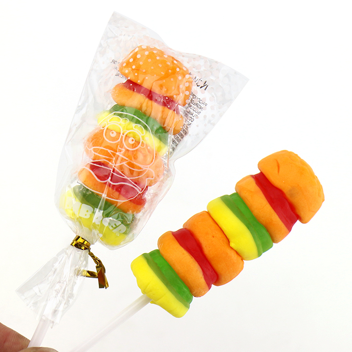 Halal hamburger shape burger jelly soft gummy lollypop candy CH-J253-4