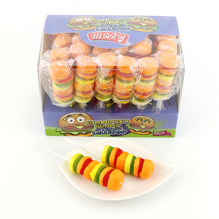 Halal hamburger shape burger jelly soft gummy lollypop candy CH-J253-4