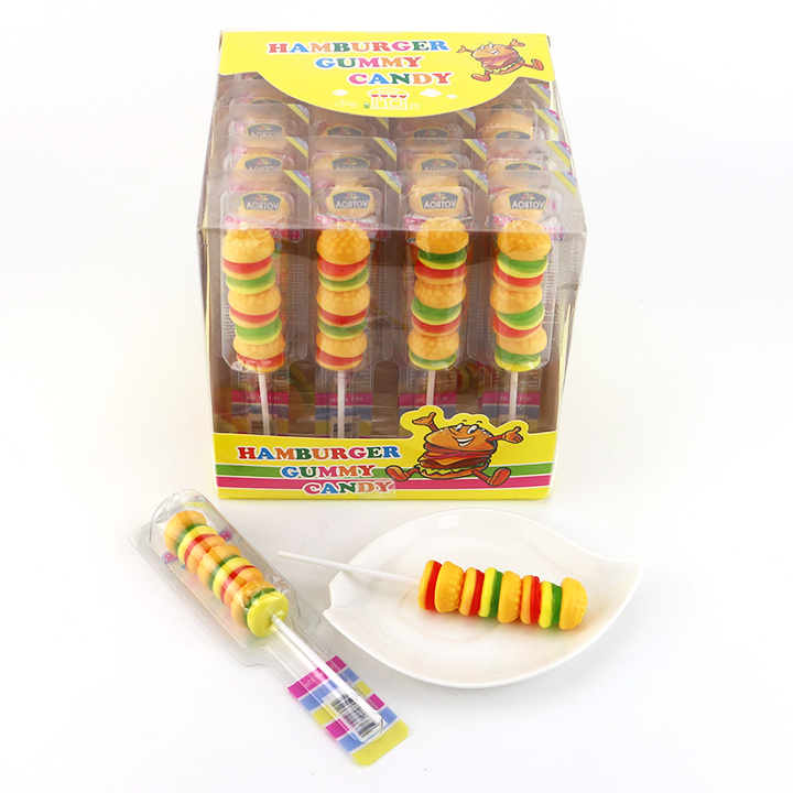 20g Halal hamburger shape burger jelly soft gummy lollipop candy CH-J253-5