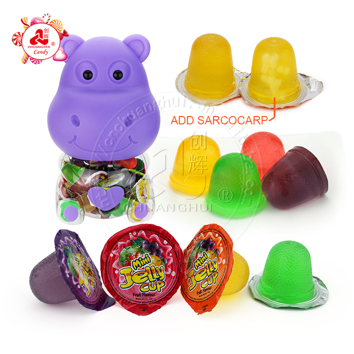 Halal fruit flavored Jelly candy pudding cups in hippopotamus jar CH-K164-14