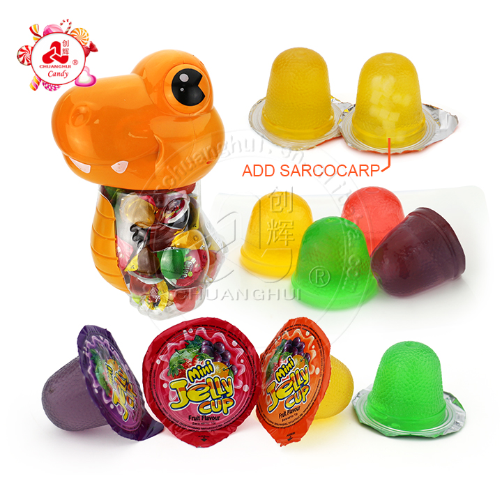 Halal fruit flavored Jelly candy pudding cups in dinosaur jar CH-K164-15