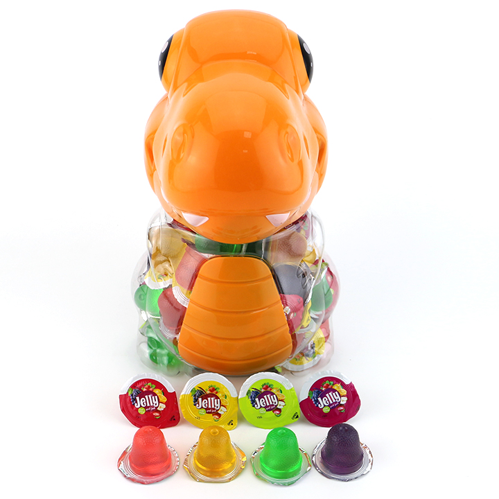 Halal fruit flavored Jelly candy pudding cups in dinosaur jar CH-K164-15