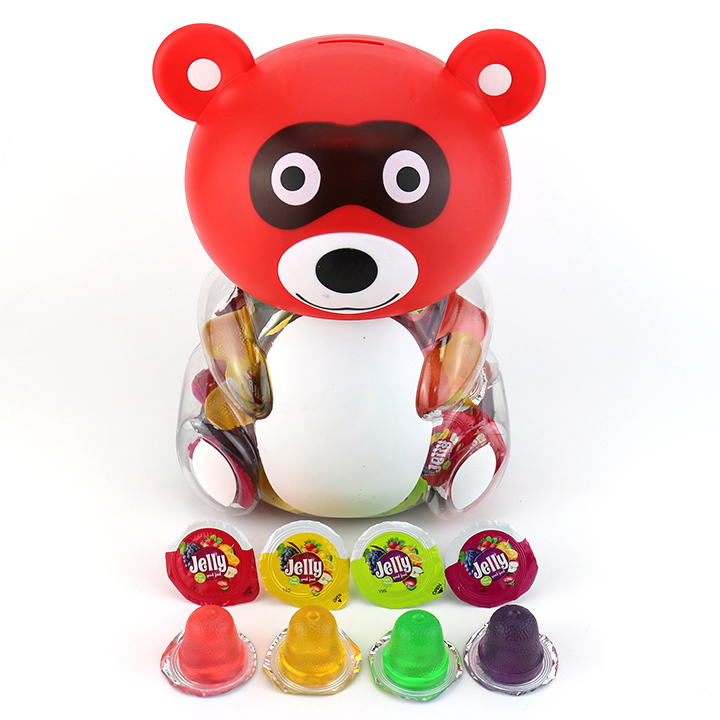 Halal fruit flavored jelly candy pudding cups in raccoon bear jar CH-K164-16