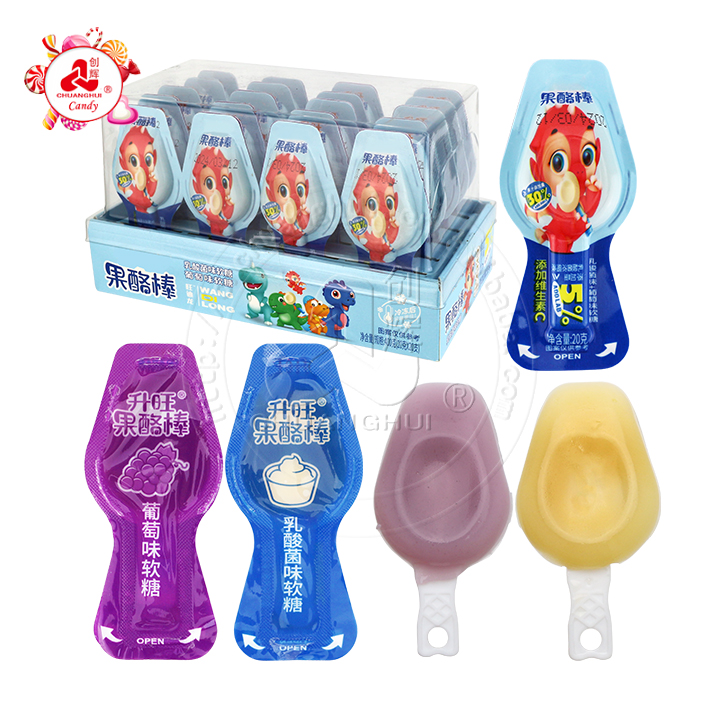 2-in-1 classical cheese stick shaped Grapes, Fruity yogurt jellypop pudding lollipop candy CH-K292