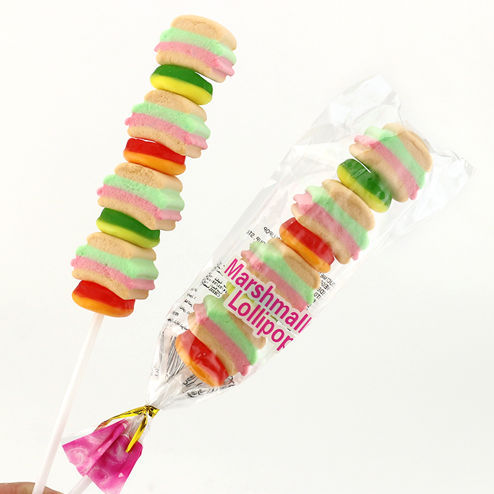 Halal hamburger string cotton candy burger marshmallow pop lollipop with gummy candy CH-M166