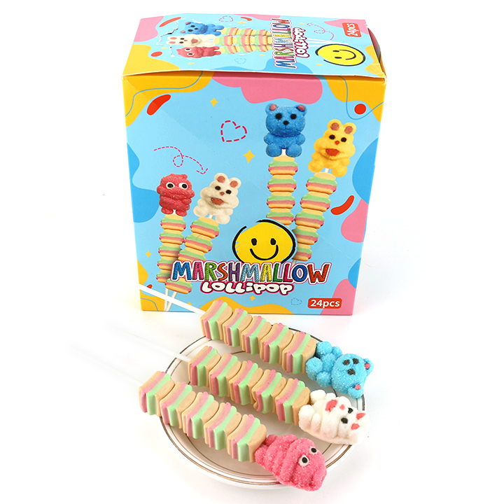 Halal cartoon animals and hamburger shaped string candy marshmallow lollipop CH-M167