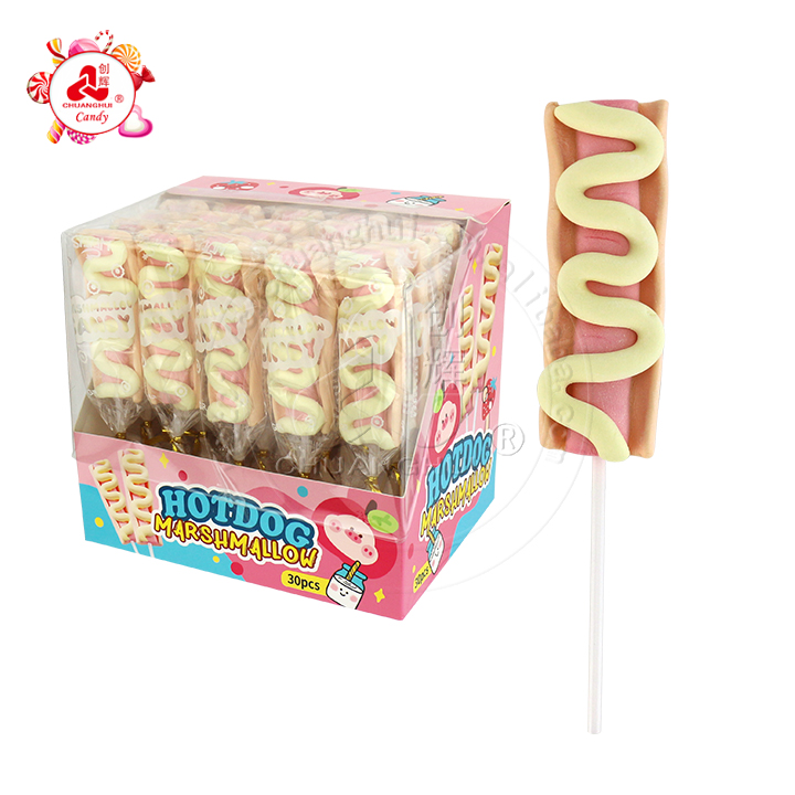 Halal hot dog shaped cotton candy marshmallow lollipops CH-M170