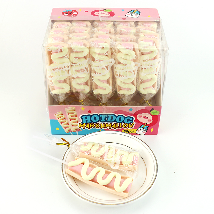 Halal hot dog shaped cotton candy marshmallow lollipops CH-M170