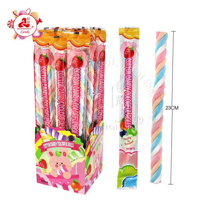 13g 23cm long twisted cotton candy marshmallows stick roll CH-M173