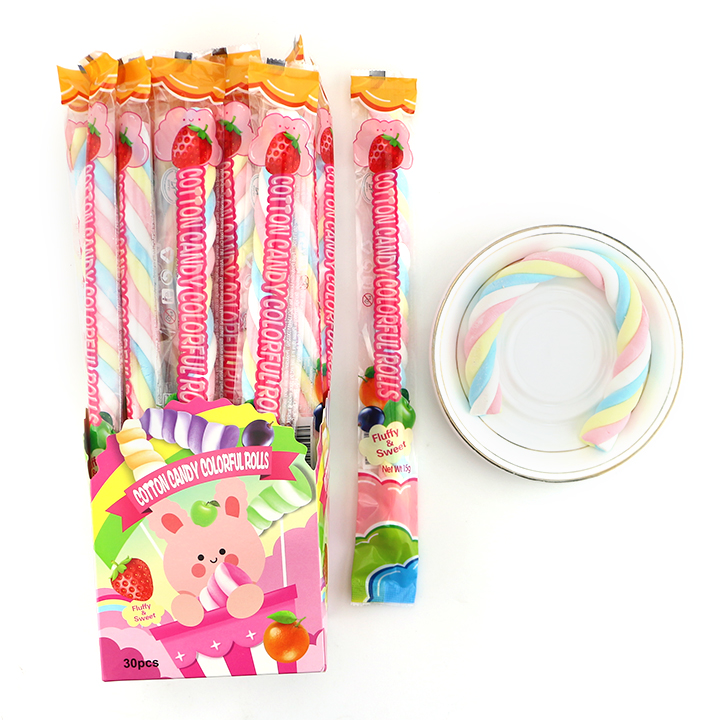 13g 23cm long twisted cotton candy marshmallows stick roll CH-M173
