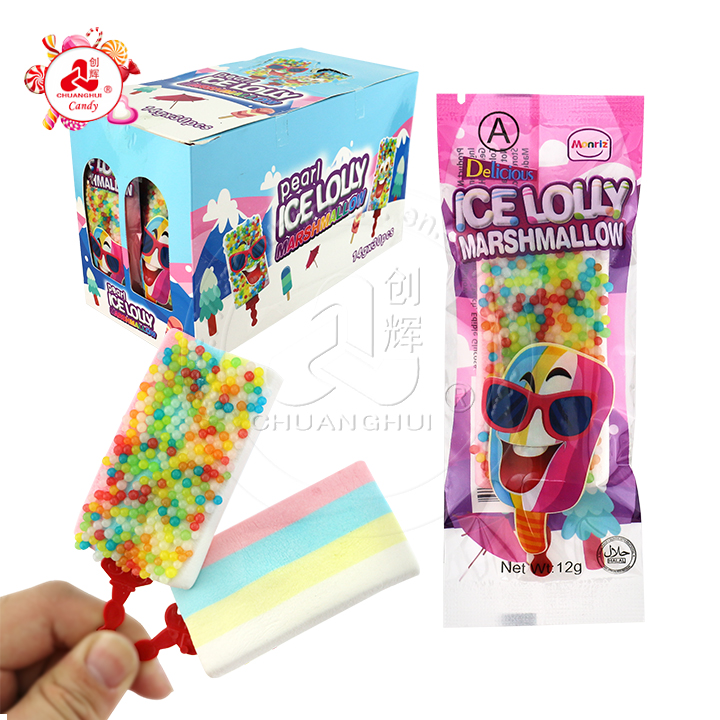 2024 New Item rainbow ICE Lolly popsicle shaped marshmallow lollipop with mini pearl candy CH-M175