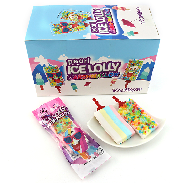 2024 New Item rainbow ICE Lolly popsicle shaped marshmallow lollipop with mini pearl candy CH-M175