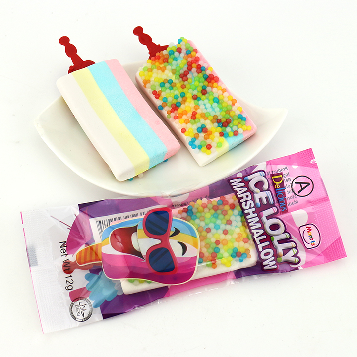 2024 New Item rainbow ICE Lolly popsicle shaped marshmallow lollipop with mini pearl candy CH-M175