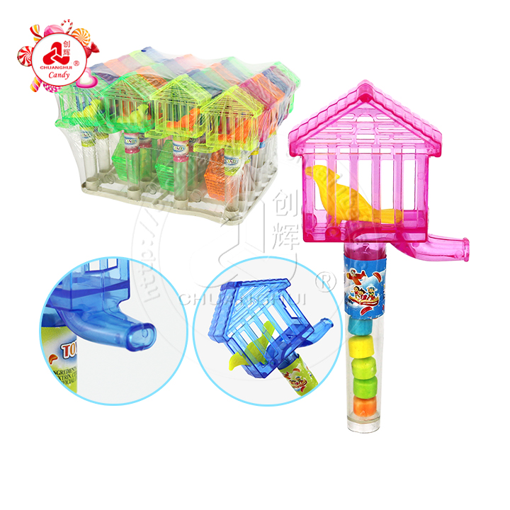 Cartoon bird cage and bird shaped whistle toy candy CH-T1244