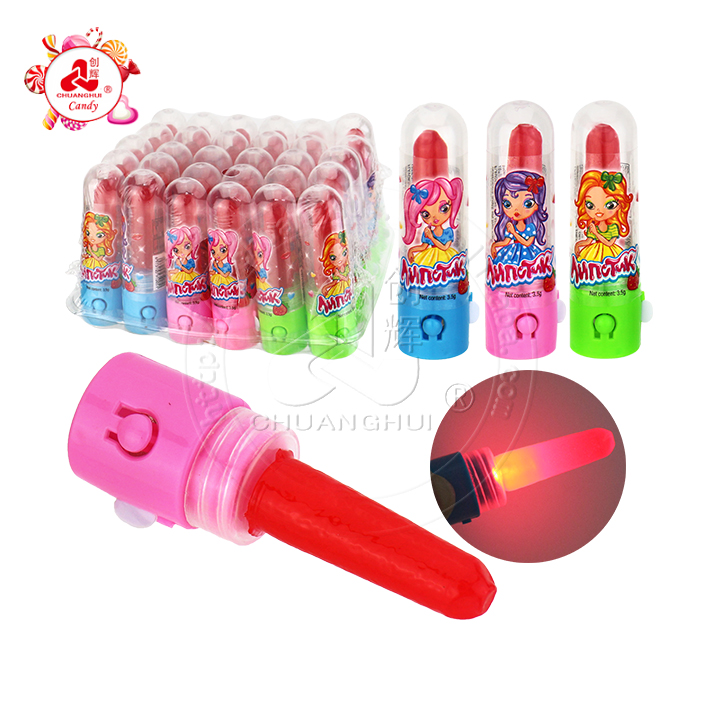 Supply LED Light up lipstick shaped fruit flavored lollipop