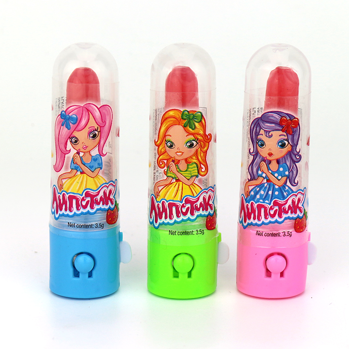 LED Light up lipstick shaped fruit flavored lollipop toy candy CH-T1257