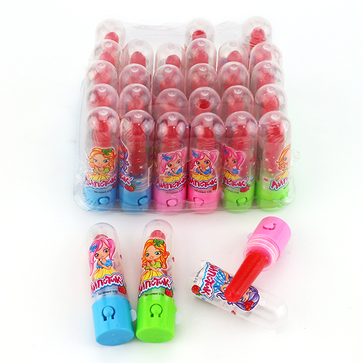 LED Light up lipstick shaped fruit flavored lollipop toy candy CH-T1257