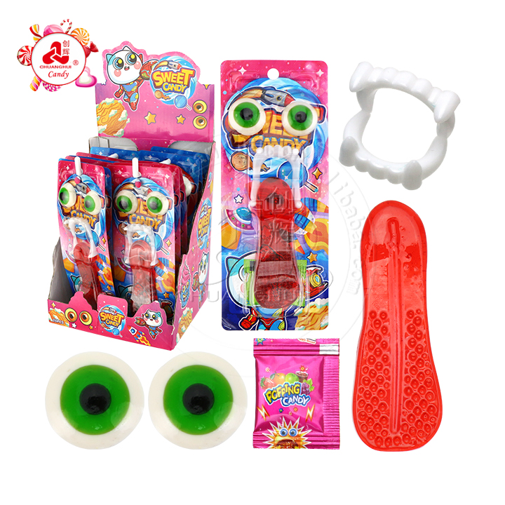 Halloween gummy eyeball, big tongue shaped soft candy and devil's tooth toy candy CH-T1263