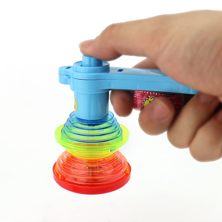 LED double flashing spinning top toy gyro launcher rotating toy candy with popping candy CH-TB221