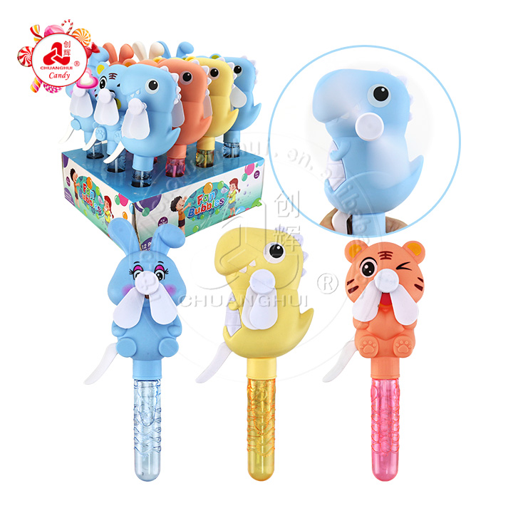 Cartoon animals rabbit, dinosaur, tiger shaped hand pressure fan toy with bubble water CH-XW020