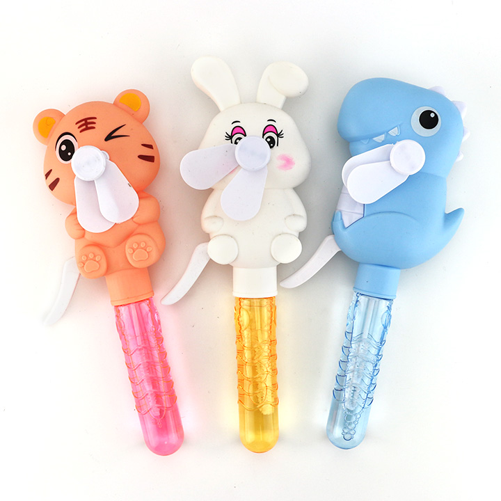 Cartoon animals rabbit, dinosaur, tiger shaped hand pressure fan toy with bubble water CH-XW020