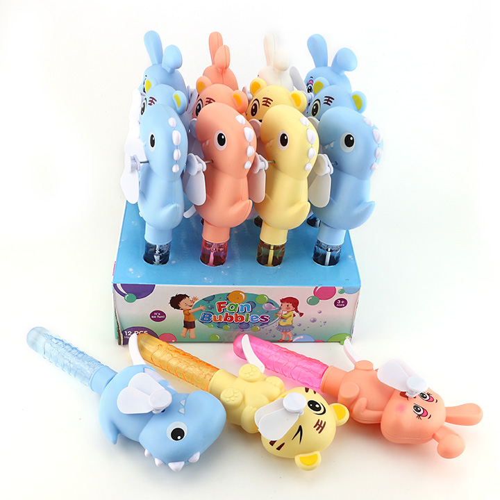 Cartoon animals rabbit, dinosaur, tiger shaped hand pressure fan toy with bubble water CH-XW020