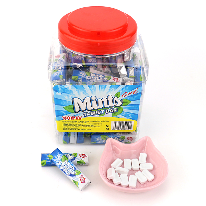 Halal cool mint flavor block shape pressed tablet candy bar in jar CH-Z265