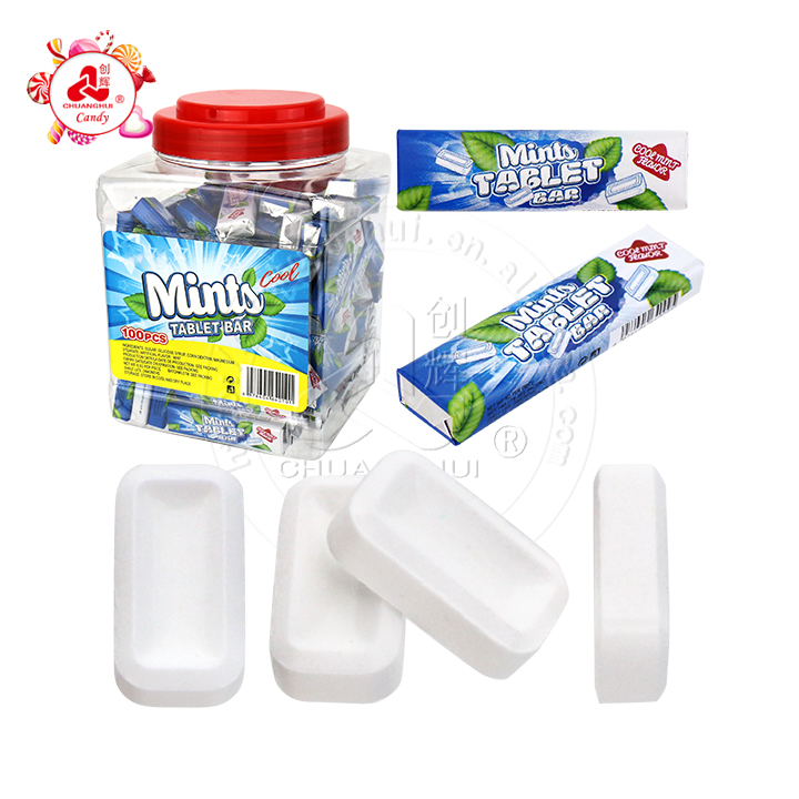 Halal cool mint flavor block shape pressed tablet candy bar in jar CH-Z265