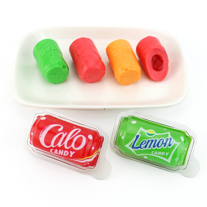 3D Soda can cola lemon orange soft gummy candy with jam filled CH-J539