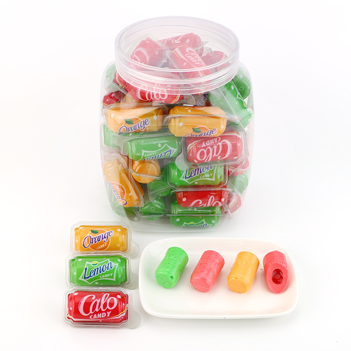 3D Soda can cola lemon orange soft gummy candy with jam filled CH-J539
