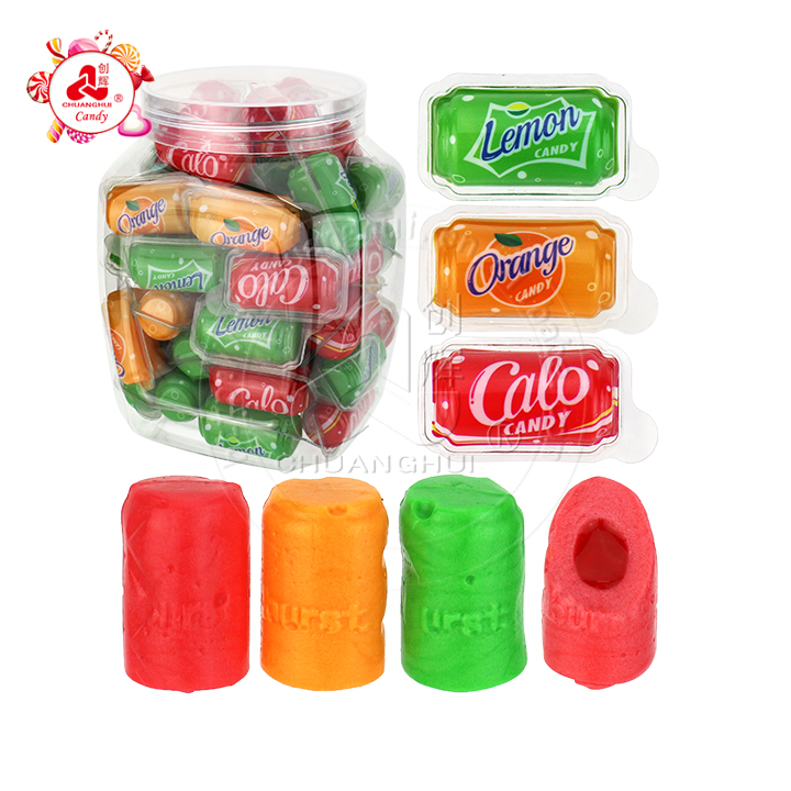 3D Soda can cola lemon orange soft gummy candy with jam filled CH-J539