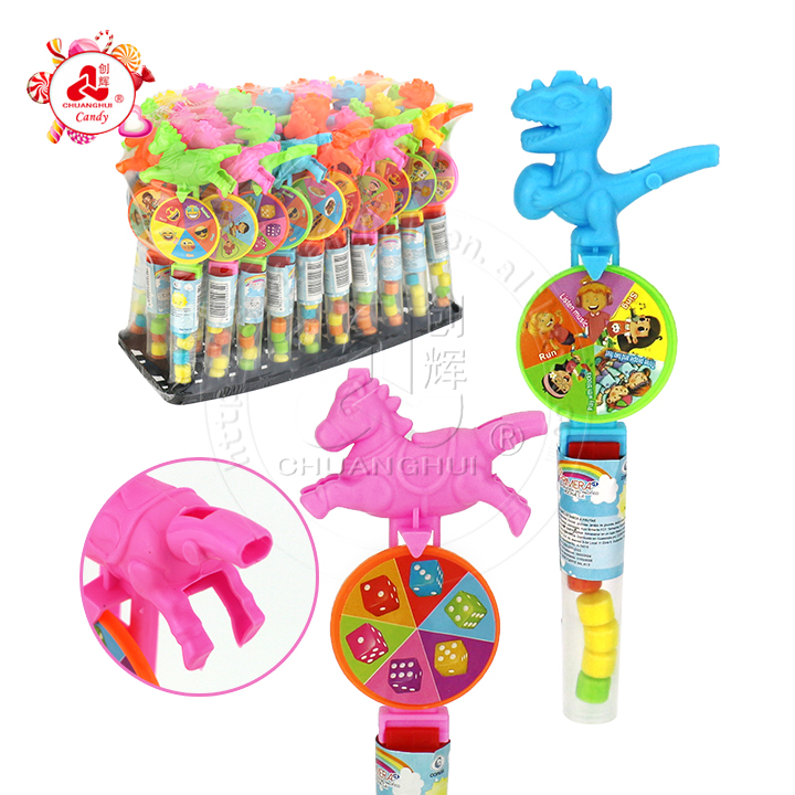 Cartoon whistling horse and dinosaur shaped turntable toy candy CH-T1225