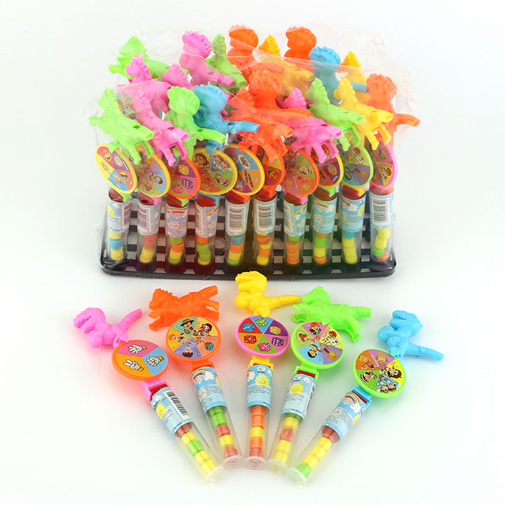 Cartoon whistling horse and dinosaur shaped turntable toy candy CH-T1225