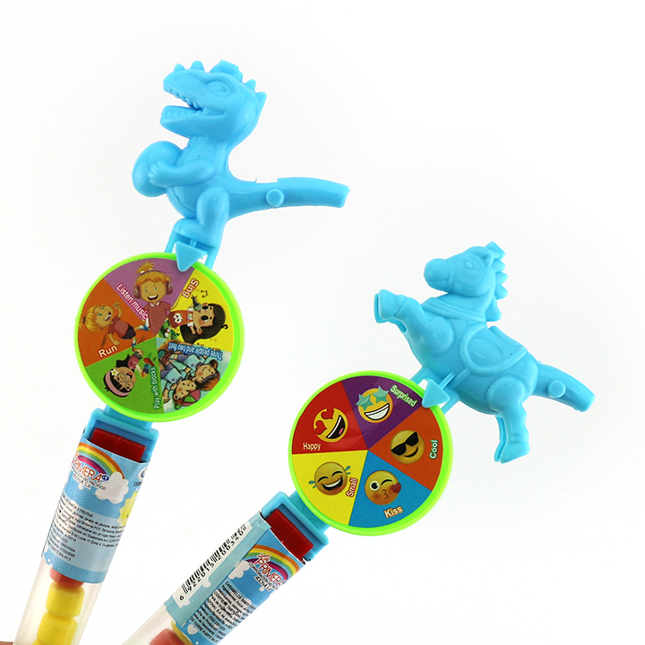 Cartoon whistling horse and dinosaur shaped turntable toy candy CH-T1225