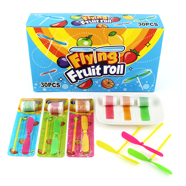 Flying fruit roll gummy soft candy with Bamboo dragonfly rotating toy candy CH-T1265
