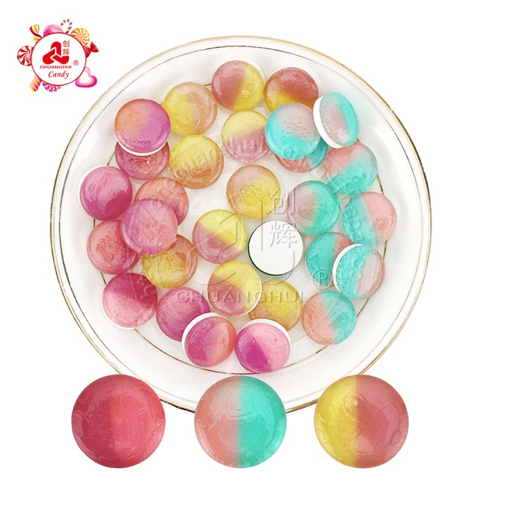 Wholesale 2 in 1 two-colors fruit hard candy + pressed candy smile face candy in bulk CH-S095-1