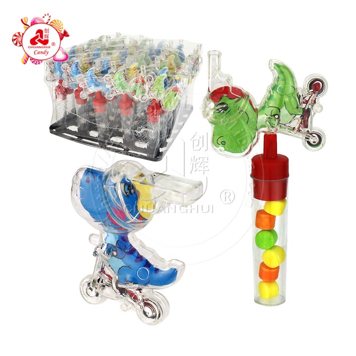 Cartoon dinosaur riding bicycles shaped whistle toy candy CH-T1271