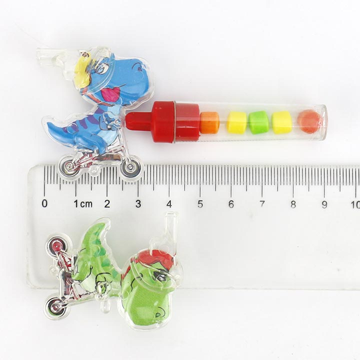 Cartoon dinosaur riding bicycles shaped whistle toy candy CH-T1271
