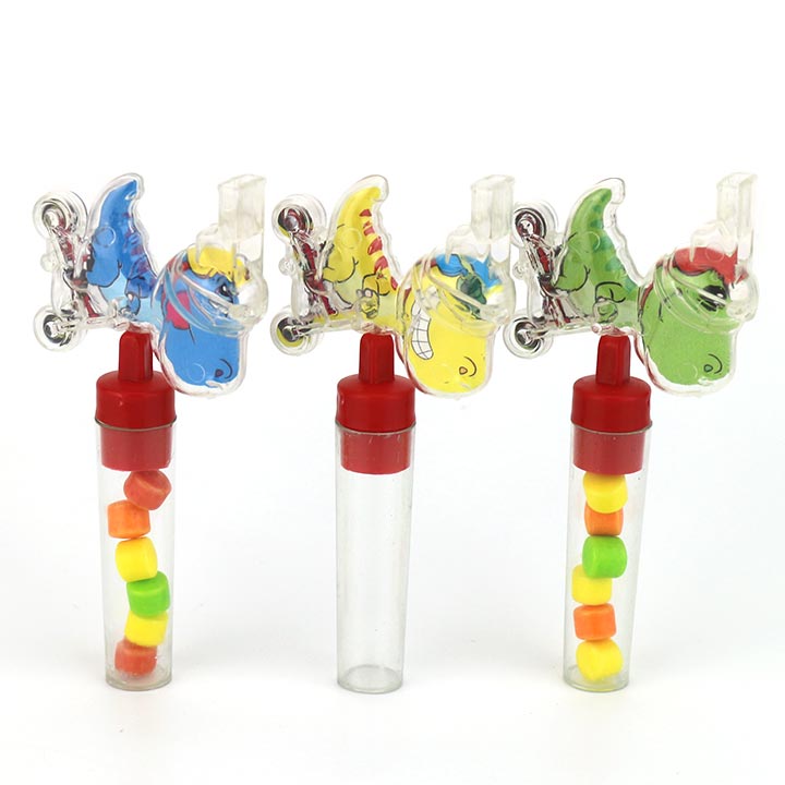 Cartoon dinosaur riding bicycles shaped whistle toy candy CH-T1271