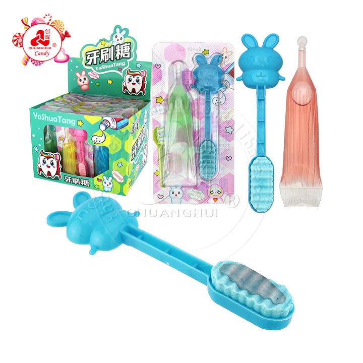 Cartoon toothbrush shaped pressed tablet candy with fruit flavored liquid jam CH-Z268