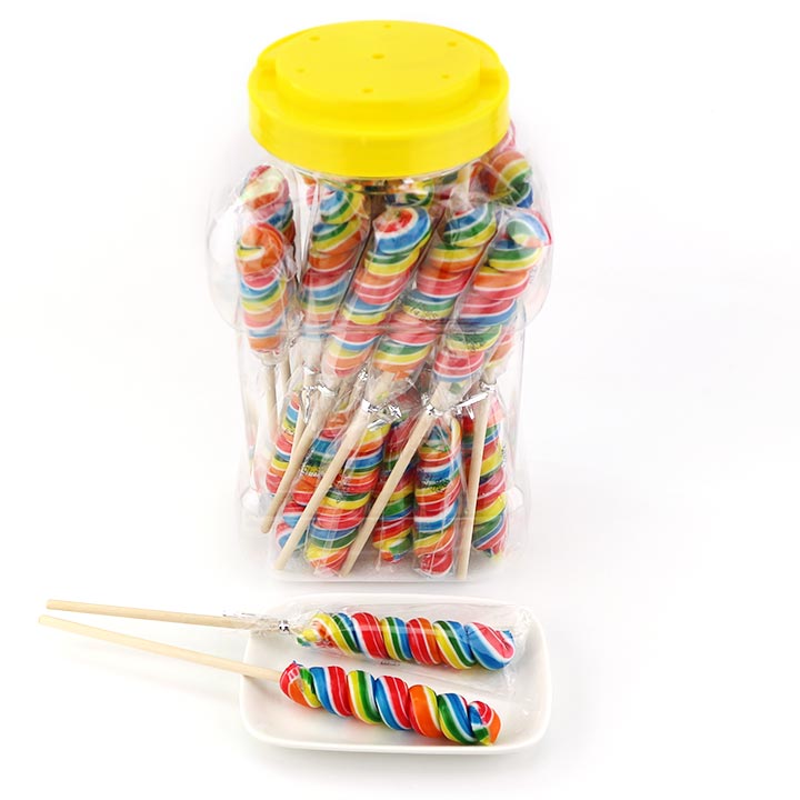 HALAL 30g rainbow vortex twist handmade lollipop with wooden stick CH-H074