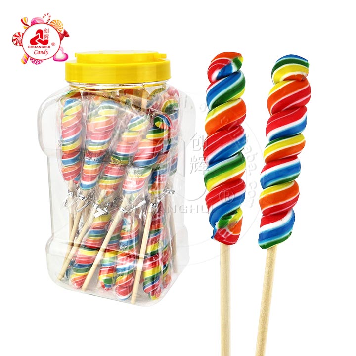 HALAL 30g rainbow vortex twist handmade lollipop with wooden stick CH-H074