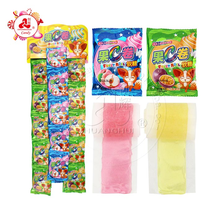 Halal Fruit flavors soft jelly chewy pectin roll up candy CH-J557