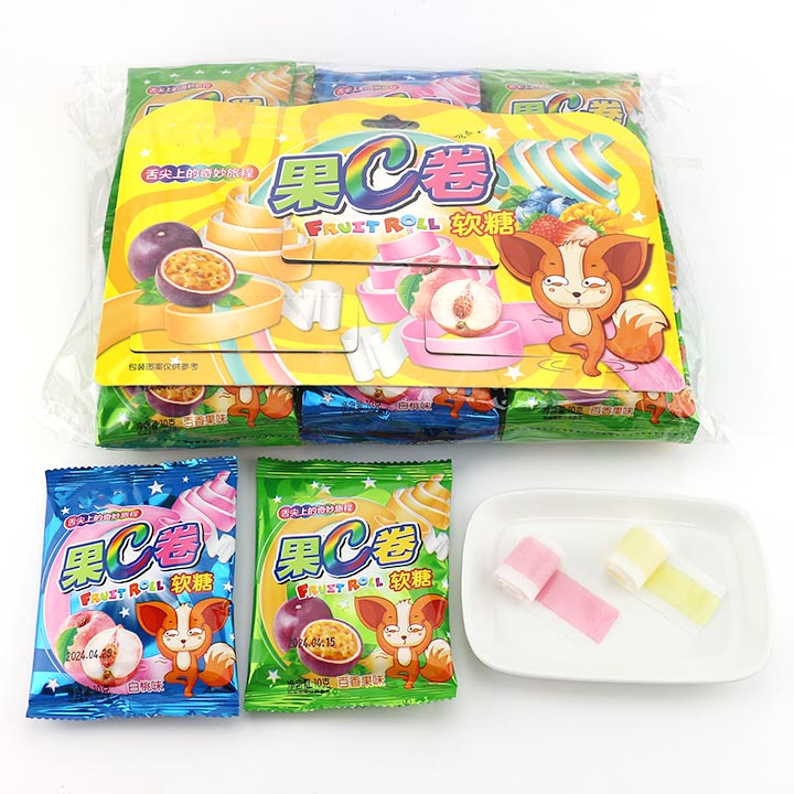 Halal Fruit flavors soft jelly chewy pectin roll up candy CH-J557