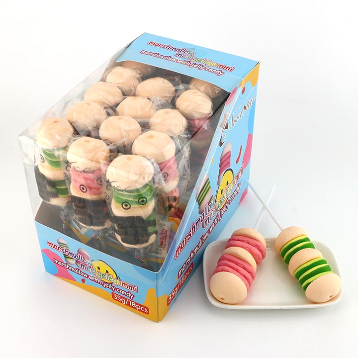 Halal 35g big size Burger Marshmallow Lolly pop candy hamburg marsh lollipop CH-M180