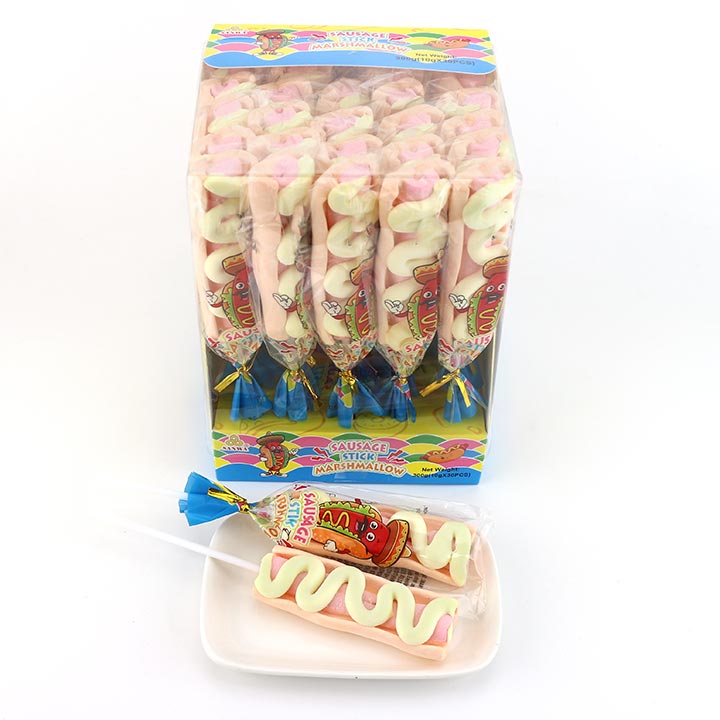 Halal 10g hotdog shaped marshmallow lollipop cotton candy lolly pop CH-M181