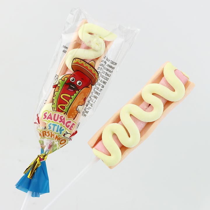 Halal 10g hotdog shaped marshmallow lollipop cotton candy lolly pop CH-M181