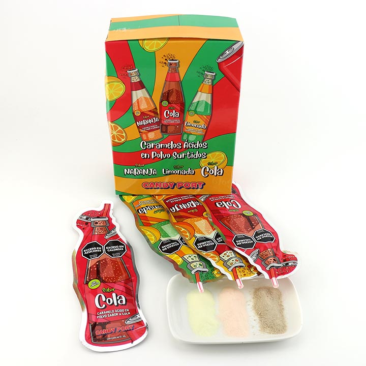 Halal Cola, Lemon, Orange soda Flavors Sour Powder Candy bag CH-N687