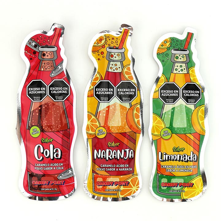 Halal Cola, Lemon, Orange soda Flavors Sour Powder Candy bag CH-N687