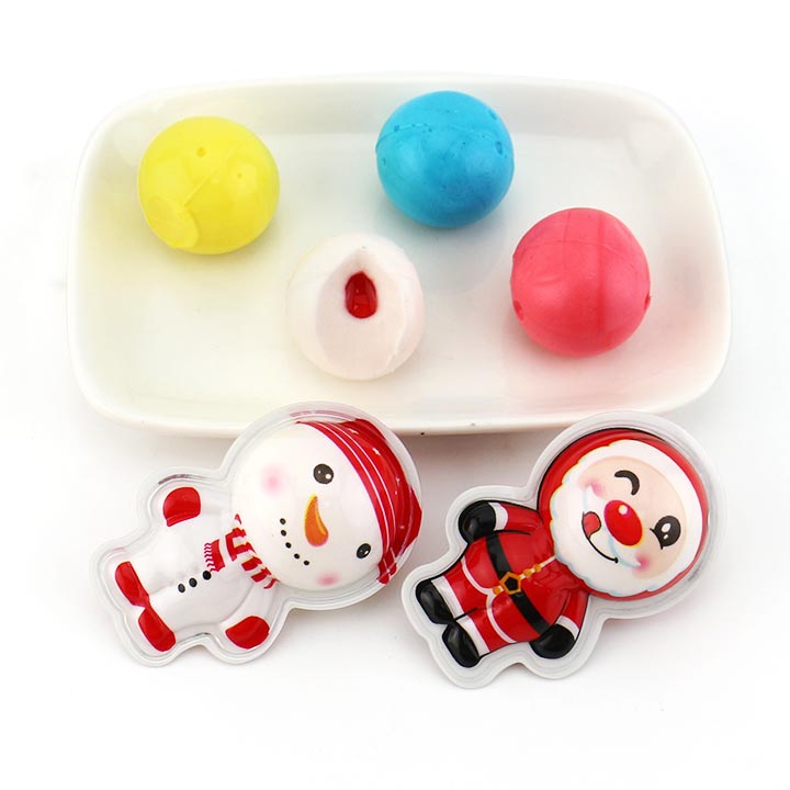 3D christmas candy santa claus and snowman shape soft gummy candy ball with jam filling CH-J558